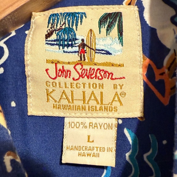 John Severson Collection by Kahala Vtg Blue Hawaiian Shirt with Golf Print Large - Picture 8 of 15
